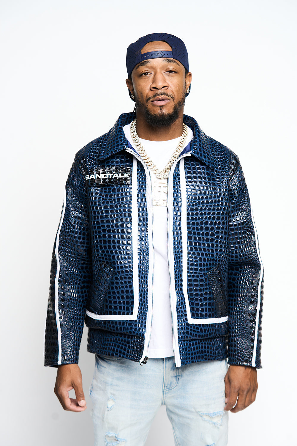 Navy Crocodile Leather Jacket