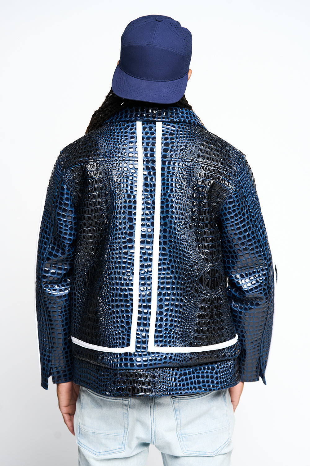 Navy Crocodile Leather Jacket