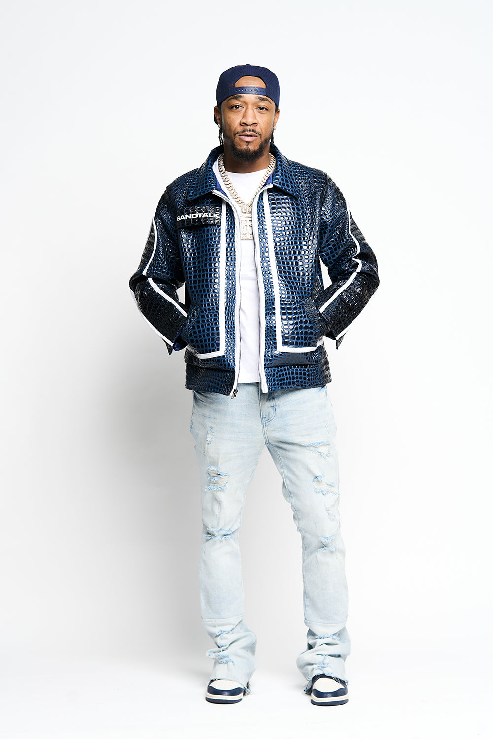 Navy Crocodile Leather Jacket