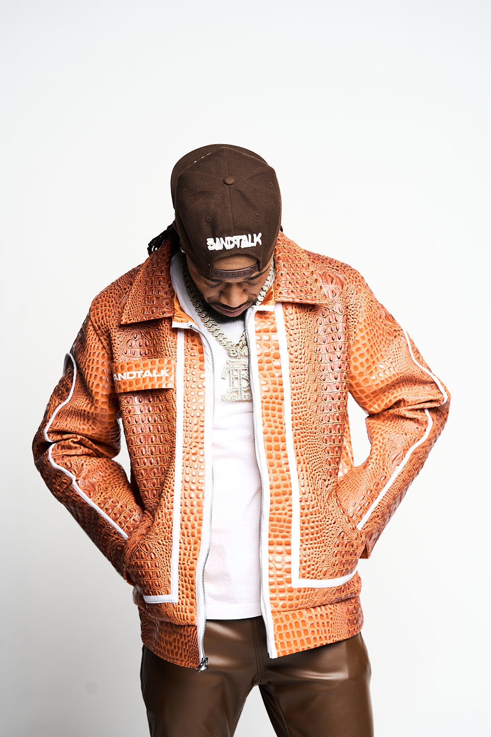 Orange Crocodile Leather Jacket