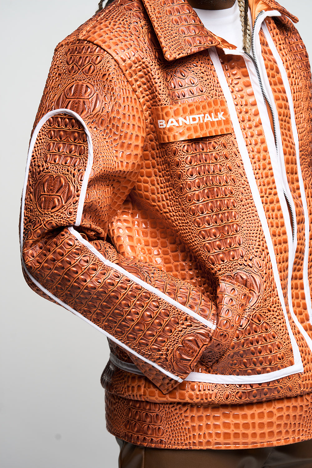 Orange Crocodile Leather Jacket