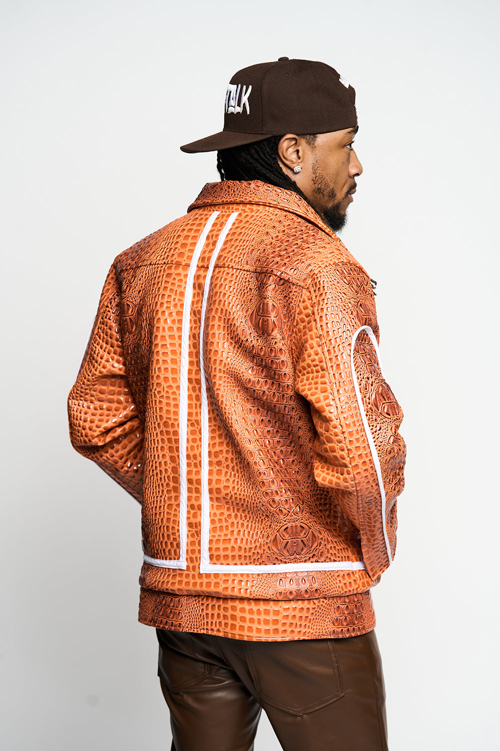 Orange Crocodile Leather Jacket